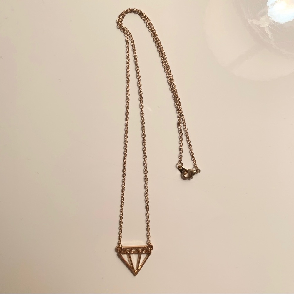 Gold Necklace with Diamond Shape Pendant